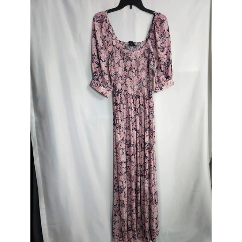 Something Navy - Pink/Navy Fairy Floral Print Smocked NWT Maxi Dress Size M - Picture 4 of 9
